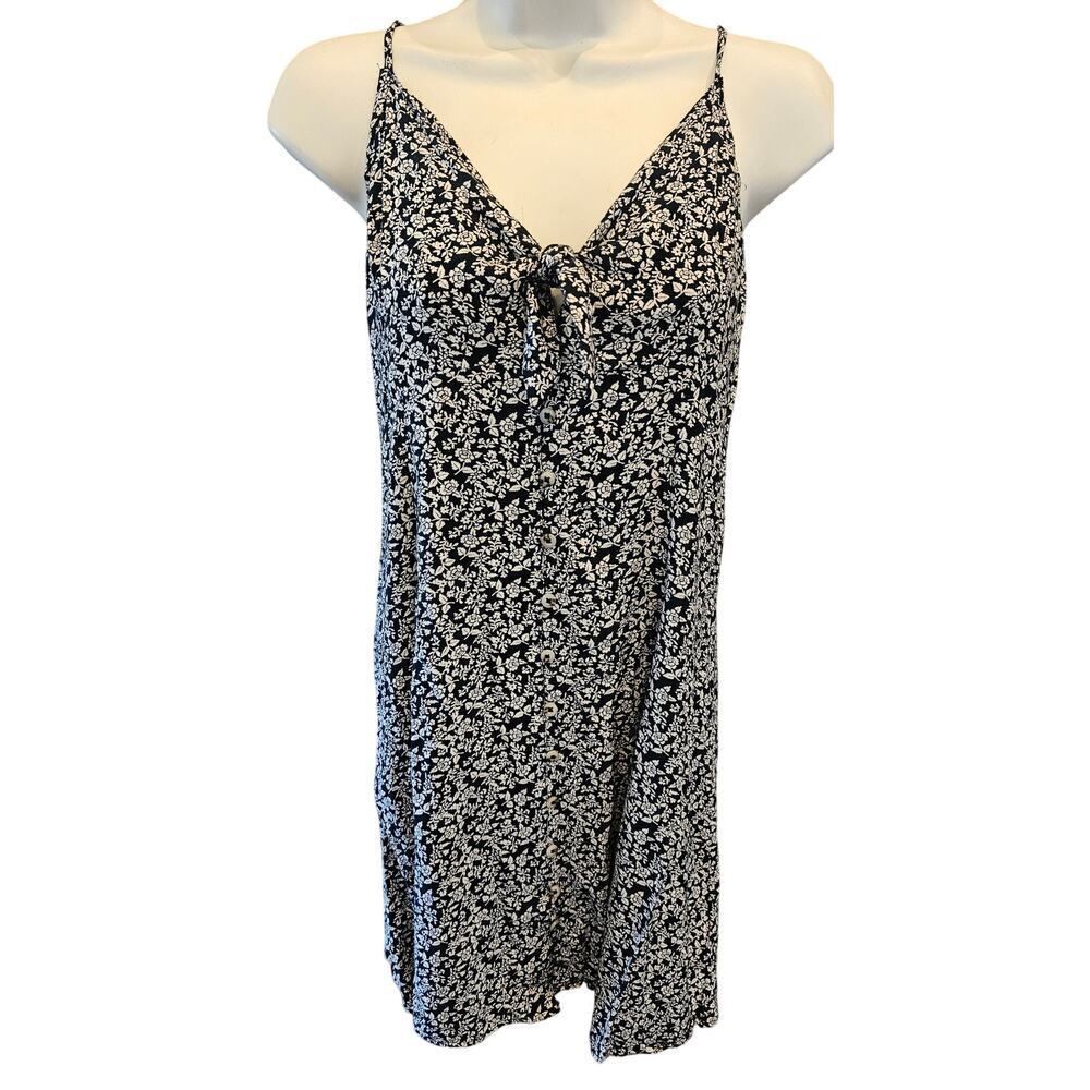 AE coquette cottagecore tea party summer garden dress button tie front S navy